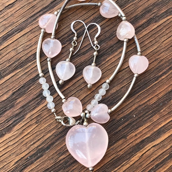 Sterling Silver & Rose Quartz Necklace Set - Picture 10 of 16